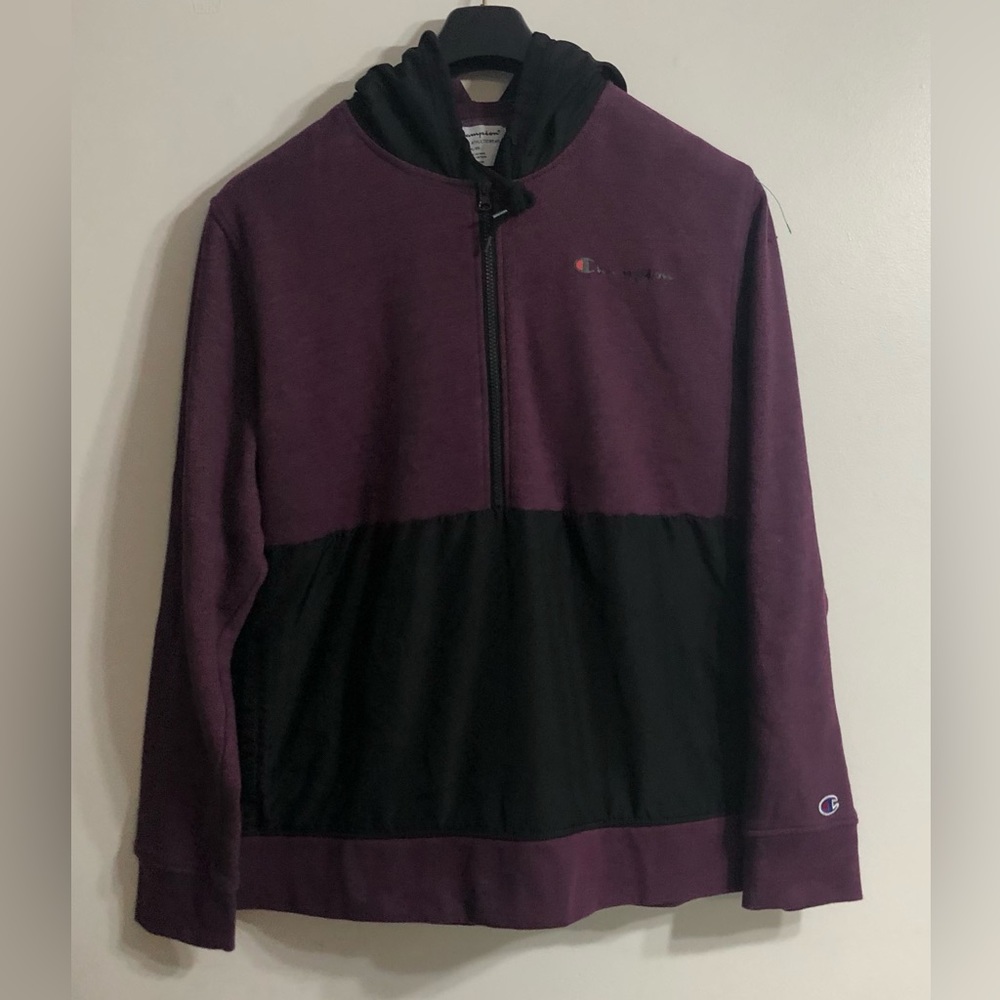 Champion authentic athletics wear hoodie:quarter zip up kangaroo purple. BlackXL